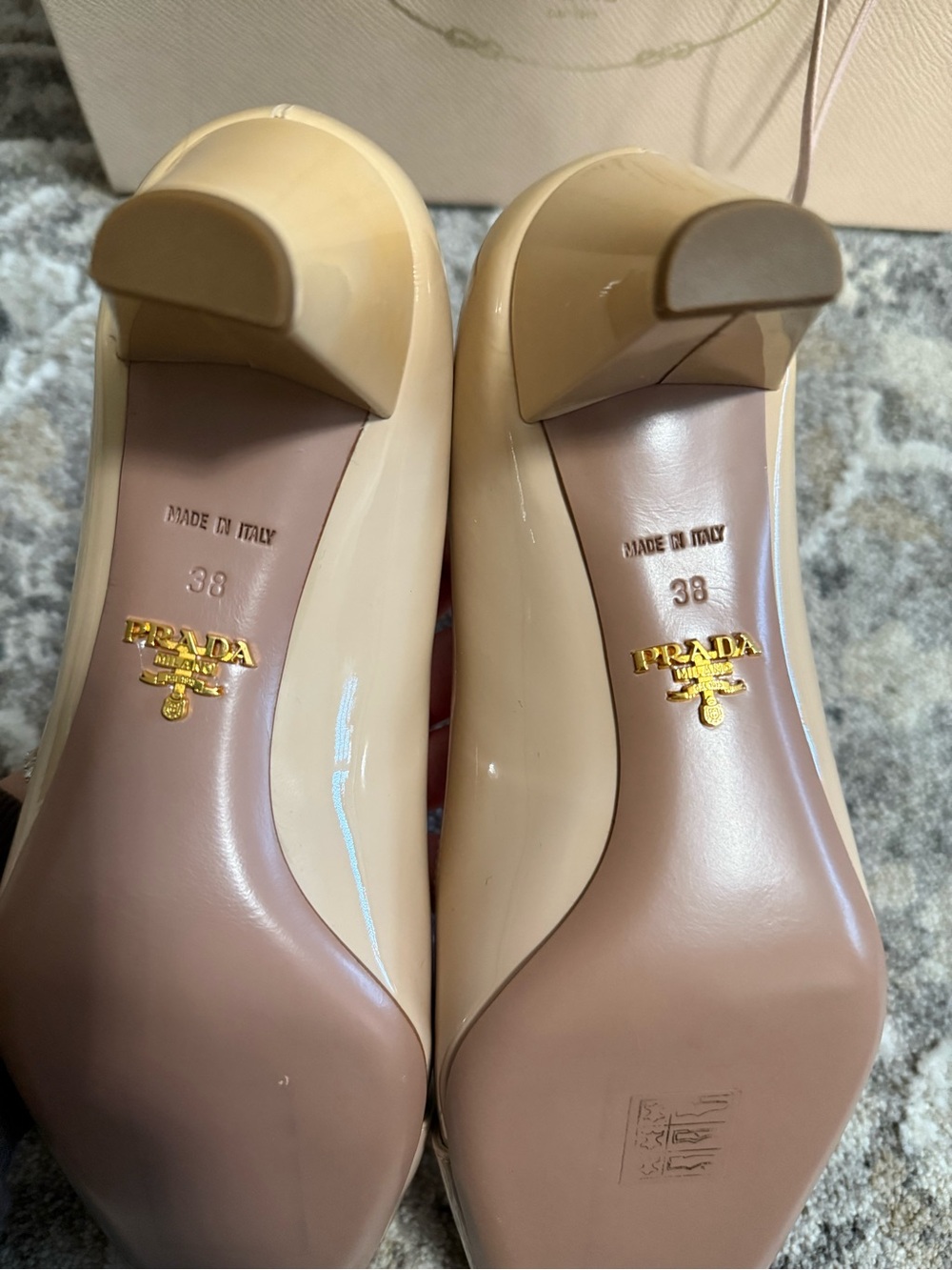 Prada Nude Patent Leather Square-Toe Ballet Heels with Silver Accent - Picture 5 of 10